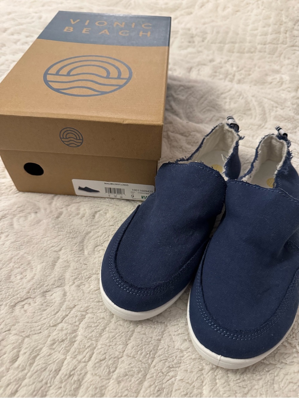 Vionic Women’s Navy Canvas Slip-On Sneakers with White Sole